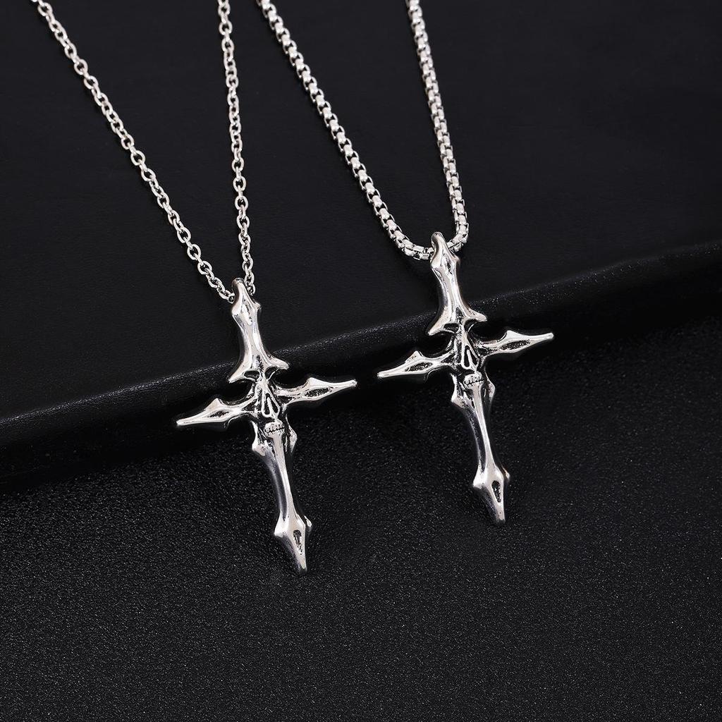 Vintage Viking Bone Cross Pendant Necklace - Trendy Statement Jewelry