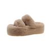Thick bottom heightening fluffy slippers women's outer wear 2025 new autumn and winter fashion muffin plush one-word cotton mop