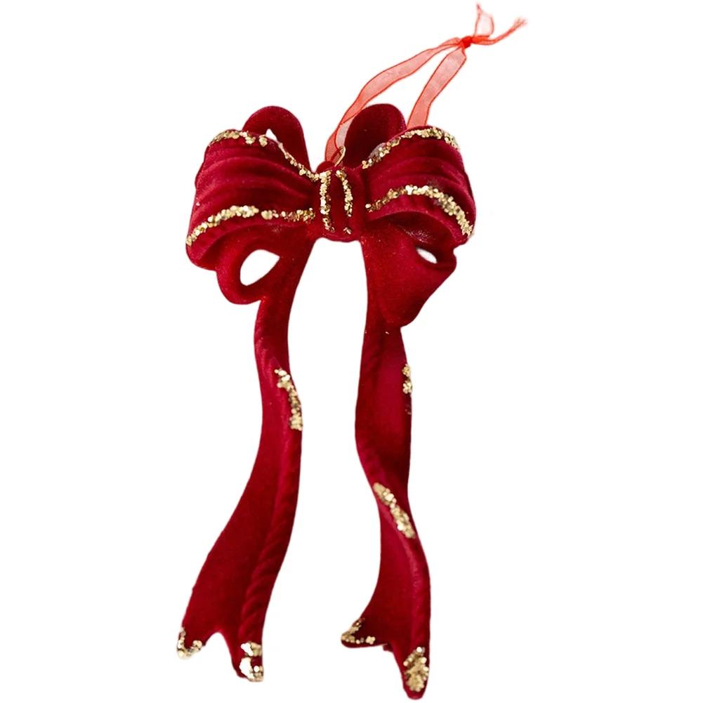 1pcs Custom Christmas Hanging Decorations Red Velvet Flocked Garland Bow Tree Christmas Party Decorations