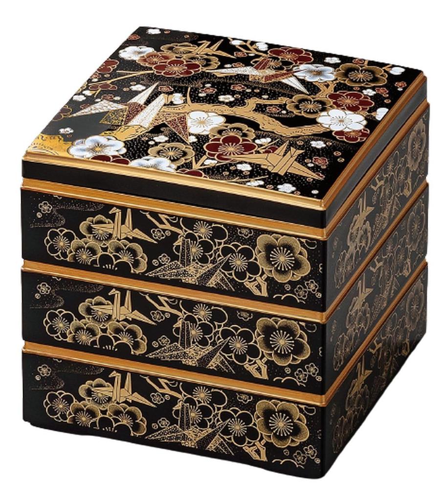 Recreational Bento Box Made in Japan 3 Tiers Dimensions Aya Gakkura Black Origami Crane x x J-kitchens (Bento Box) 6.5 19.4cm 19.4cm 19.2cm