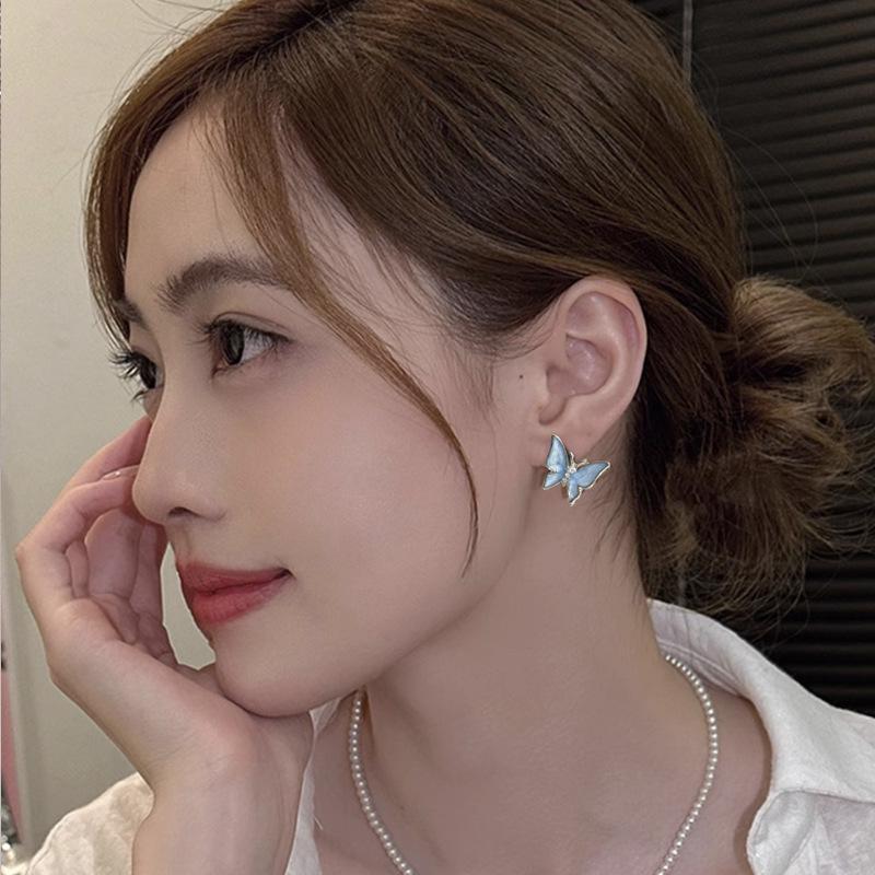 Exquisite Blue Butterfly S925 Silver Stud Earrings for Women - 2024 New Arrival, Versatile, Niche Ear Jewelry