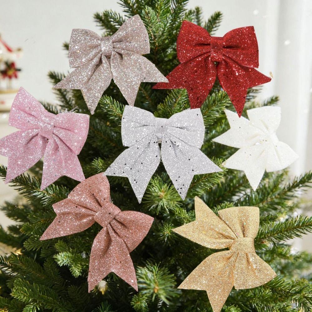 2Pcs 3D Bow Christmas Decorations Sparkling Christmas Hanging Decorations Holiday Accessories