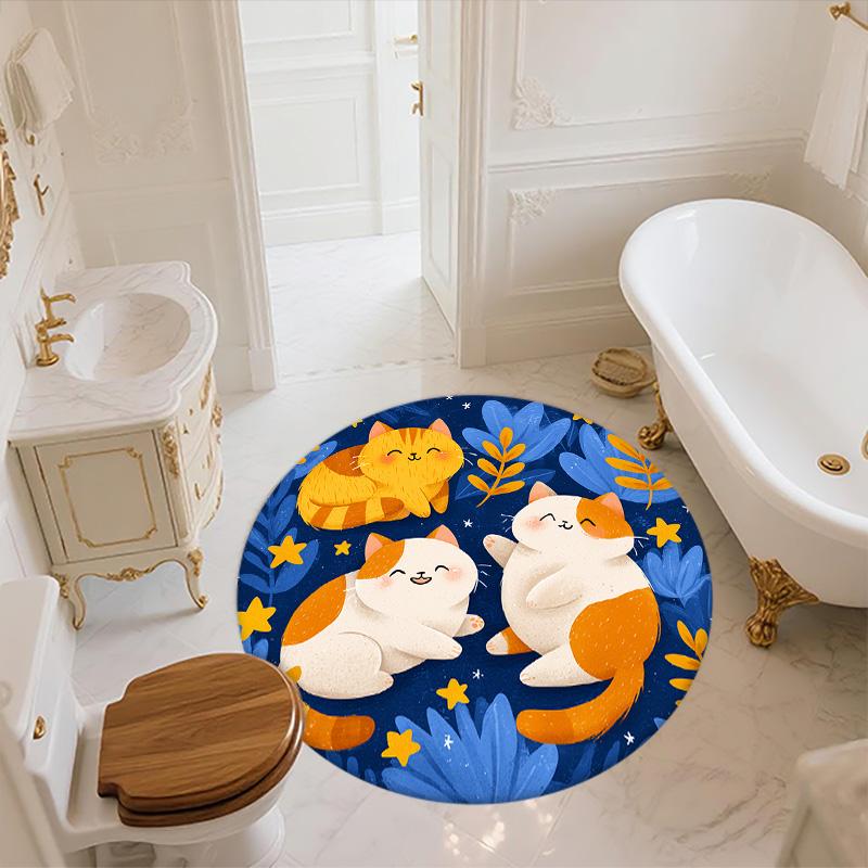 Flat Style Cat,Round Area Rug,Carpet Rug for Living Room Bedroom Sofa Playroom Decor,Non-slip Floor Mat
