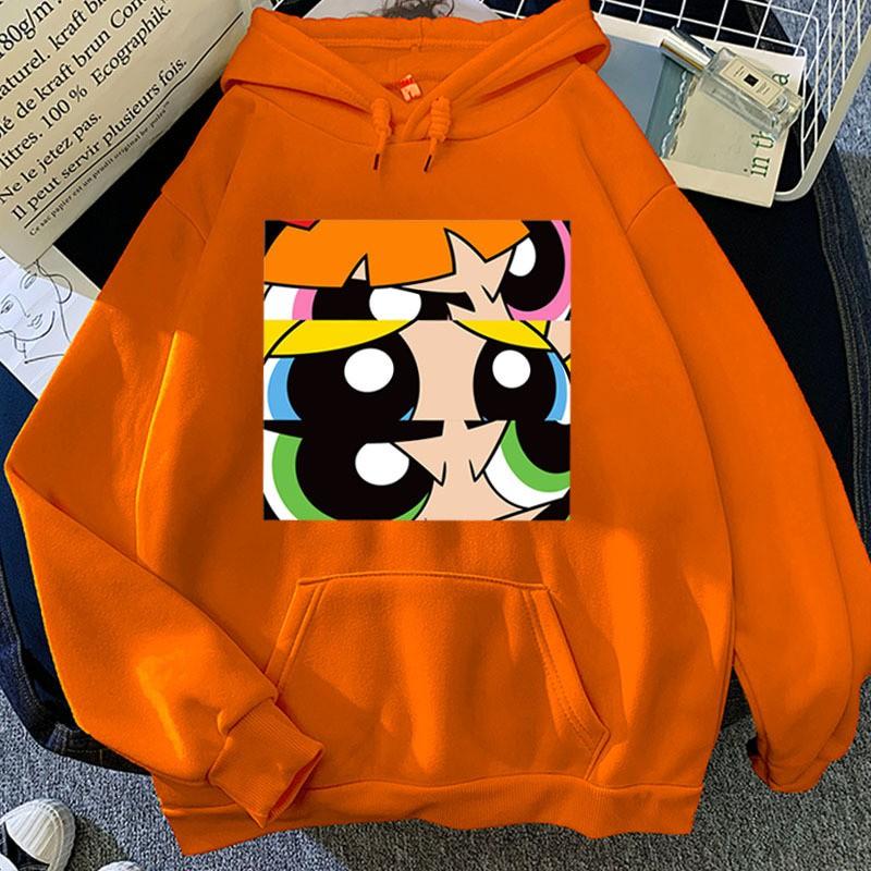 Herbst Winter Süßigkeitenfarbe Kapuzenpullover Powerpuff Girls Aufdruck Lockerer Schnitt Langarm Sweatshirt Damen