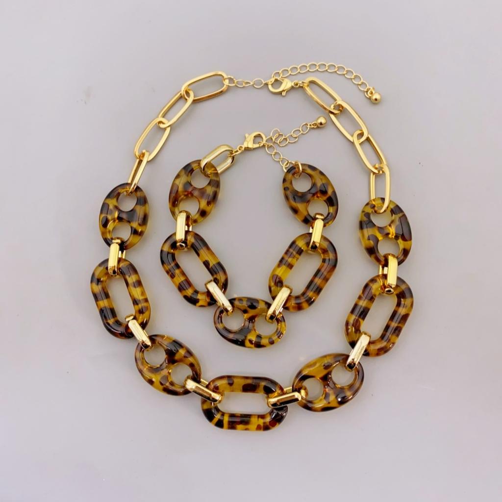 Fashionable Leopard Print Acrylic Amber Colored Necklace Bracelet Earring Set for Women's Daily Wear Jewelry Sets