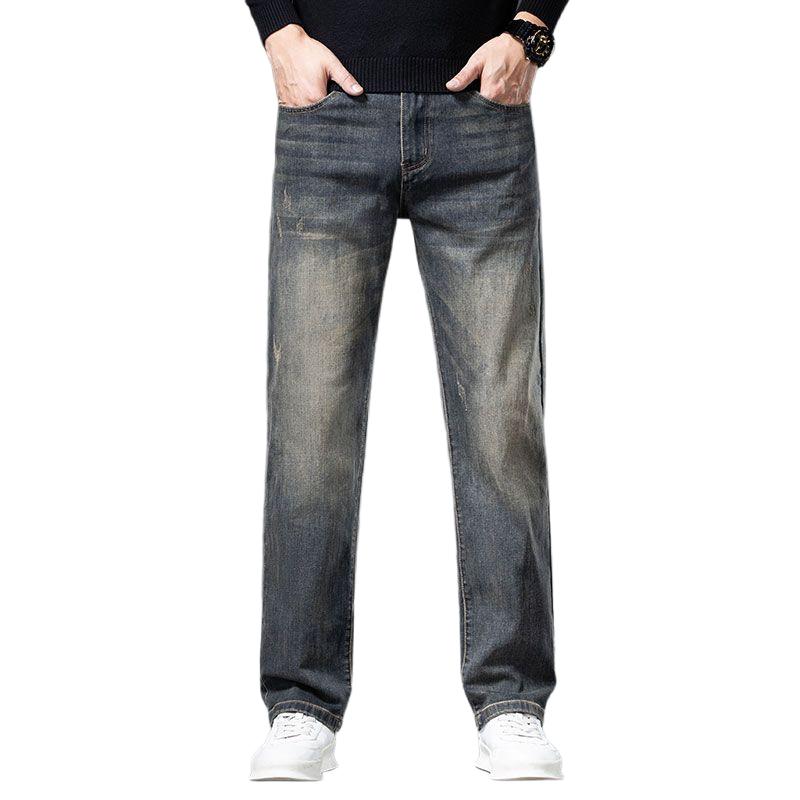 Wovey Heren business jeans met rechte pijpen, lange, casual denim broek van elastische stretchstof met comfortabele pasvorm. 42 grijs