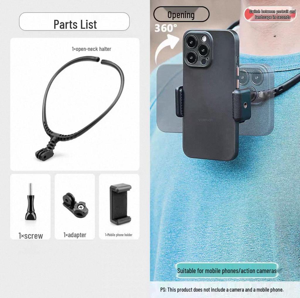 Hands-Free Action Camera Chest Mount & Neck Strap for First-Person Shooting, Outdoor Live Streams, and Cycling