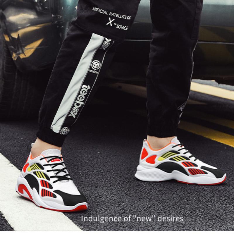 Thick Sole Versatile Clunky Sneaker For Men  New Trend Mesh Lace Up Breathable Casual Sports Shoes Increased Soft Soles