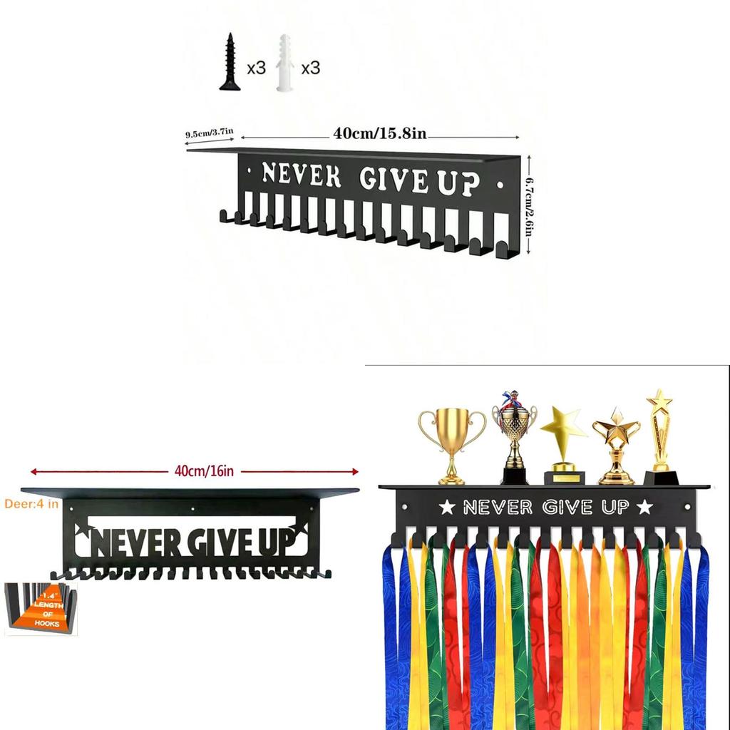 Metal Award Display Shelf With Wall Hook For Trophy And Medal Organization In Offices