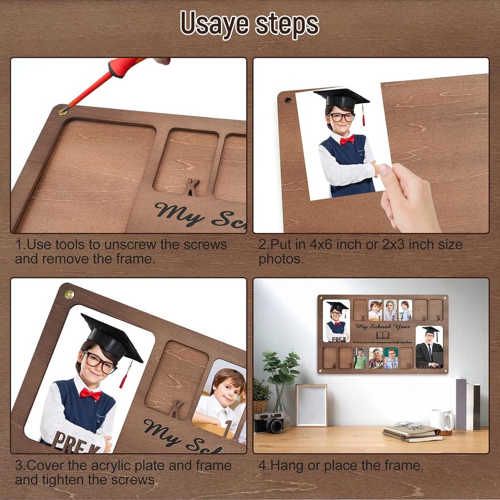School Picture Frame Pre-K To 12, Graduation Picture Frame, School Years Photo Frame Prek-12 For Graduation Gifts&Party Decor,14 Photos (B)