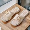 Women's Flat Slippers Outside Summer New Square Buckle Slippers Women Wear Non Slip Fashion Flower Bow Cool Slippers