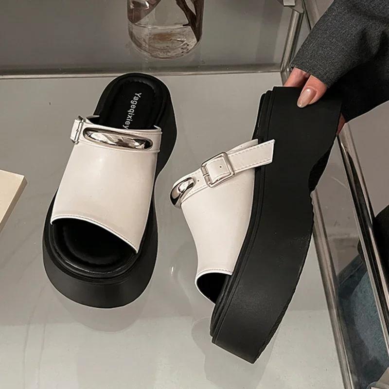 Women Flats Platform Slippers Summer Shoes Casual Open Toe Sandals 2025 New Slingback Shoes Woman Trend Zapatos De Mujer