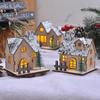 LED Wooden Christmas Decorations House Village Unfinished Xmas Snow House DIY Wood Chalet Tree Ornaments Nativity Table Ornament