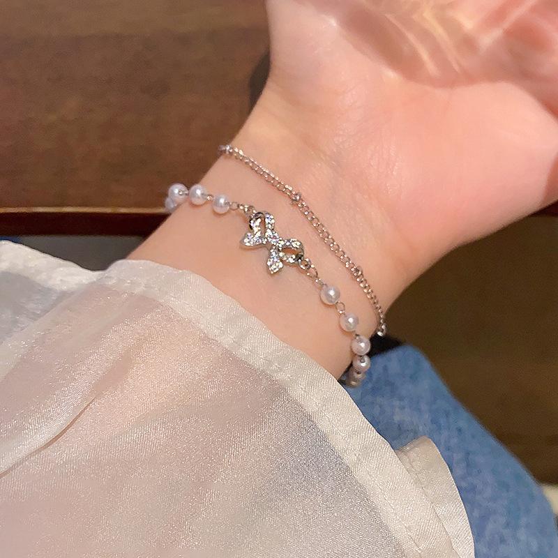 Bow Pearl Double Stacked Bracelet Women s Bracelet Jewelry