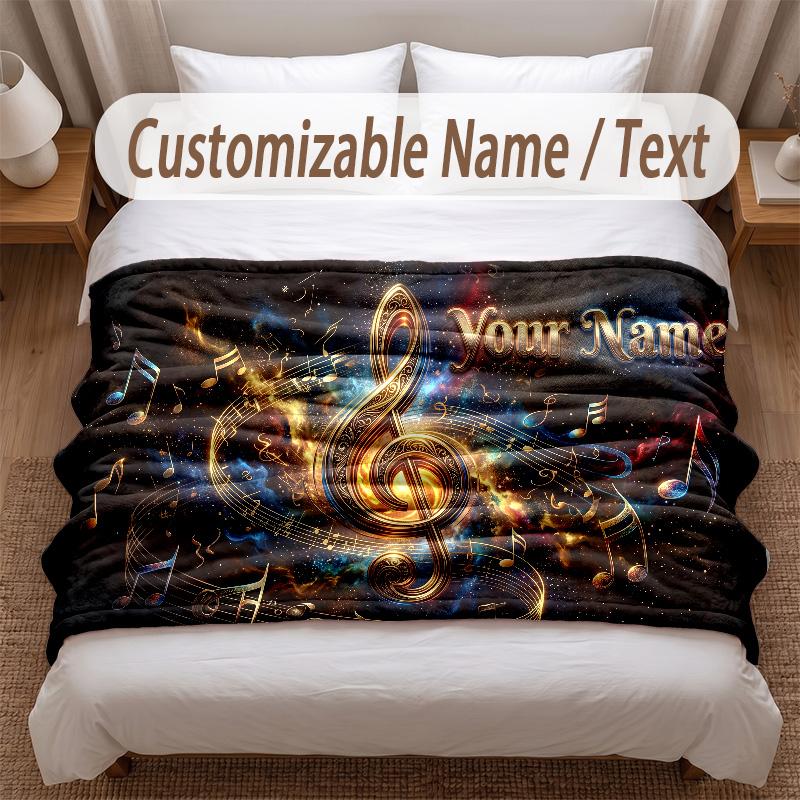 Music General Theme Soft Blanket Personalized Custom Name Text Print Warm Blanket Home Sofa Bedroom Decor