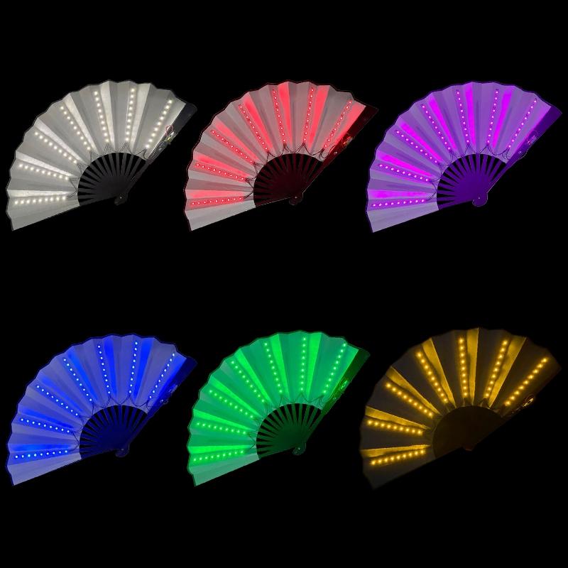 Led Wedding Hand Fan Folding Fan For Women Luminous Dancing Fan Rave Party Fan Glow In Dark Fan With Light Abanicos Para Boda