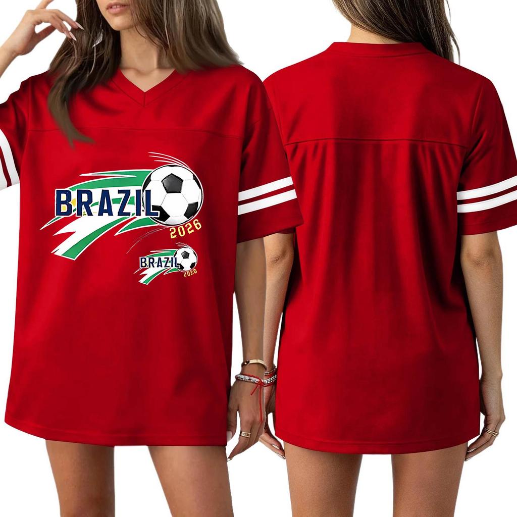 Women's Casual & Stylish V-Neck Sports — Print Short-Sleeve Athletic T-Shirt Top