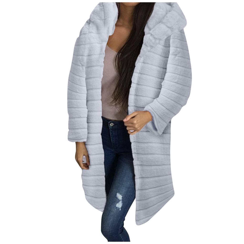 Women's Fashion Long Sleeve Plush Waistcoat Faux-Fur Hoodie Top Coat Outwear