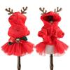 Festive Red Plaid Pet Dress Dogs Cats Warm Winter Holiday Tutu Skirt With Reindeer Design