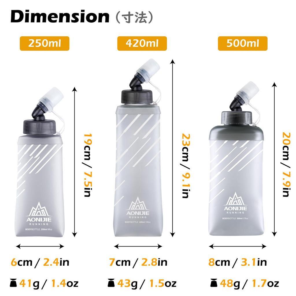 TRIWONDER TPU Foldable Water Sports Bottle for and Soft Hydration Bottle 420ml Bottle, Running, Marathons, Cycling, Hiking, (Gray, - 2-Pack)