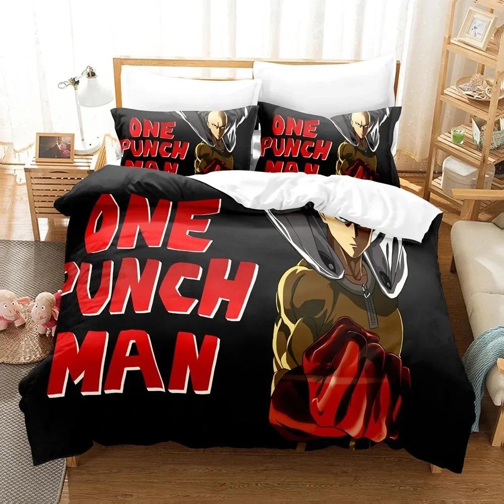 Anime One-Punch Man Saitama Sängkläder Set Pojkar Flickor Twin Queen Size Påslakan Örngott Säng Barn Vuxen Hemtextil
