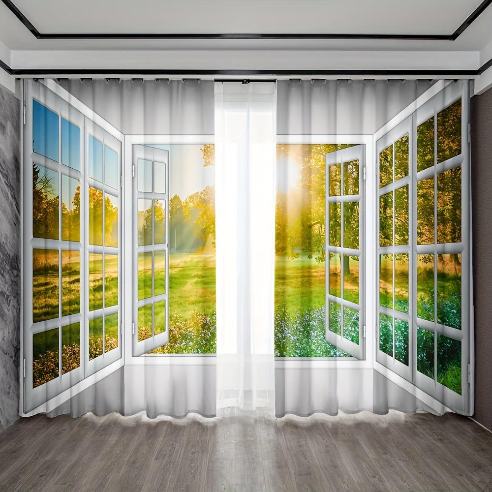 2 Pieces Stunning Forest Waterfall Landscape Curtain for Home Decor Rod Pocket Window Treatment for Bedroom Office Kitchen