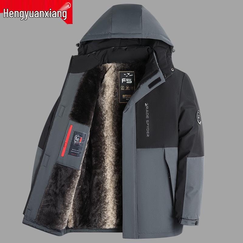 

Hengyuanxiang Men s Cotton-Padded Hooded Jacket - Thick & Warm Dad Style for Middle-Aged & Elderly - Winter Windbreaker 4XL (160-180 jin)