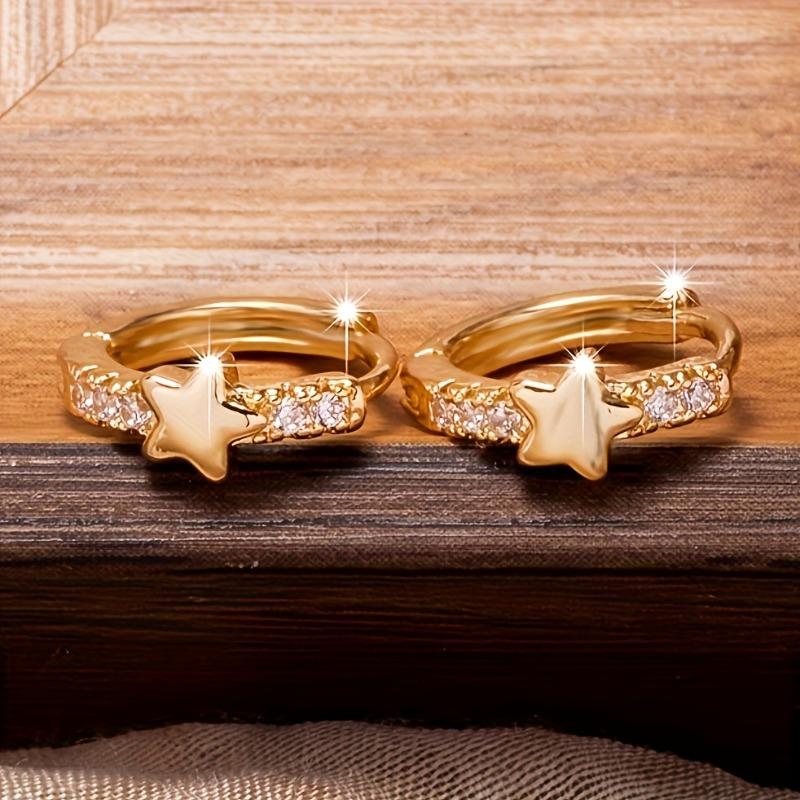 Fashion Cubic Zirconia Hoop Earrings For Women Golden Color Personality Punk Star Earring Party Jewelry Accessories Gifts