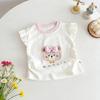Summer Girls' Cotton T-shirt Cartoon Rabbit Printed Round Neck Flying Sleeve Vest Top Baby Girls Sweet Bow Loose T-shirts