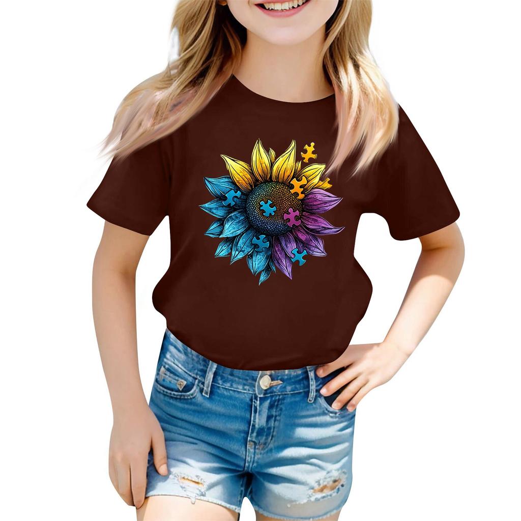 Child Casual Daily Round Neck Printed Short Sleeved T-shirt Letter Top