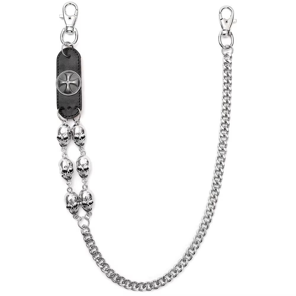 Metal Skull and Cross with Genuine Leather Pocket Chain Punk  Wallet Chain  Casual Fashion Body Jewelry Waist Chain