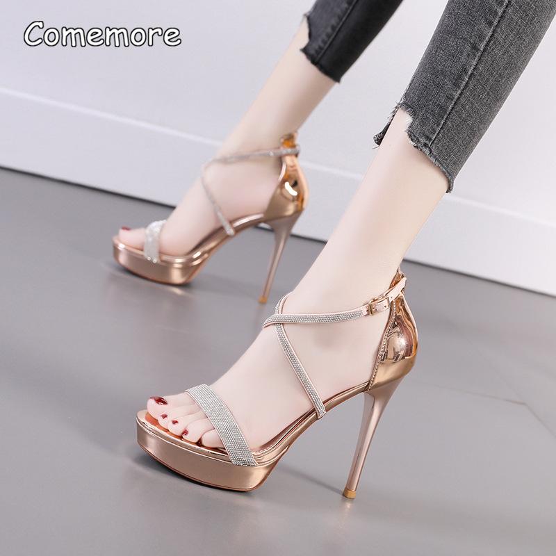 Sexy High Heels für Damen Offene Zehenpartie Kristall Kreuz Knöchelriemen Damenmode Plateau Sandalen Größe 34-39 Sandalias De Mujer