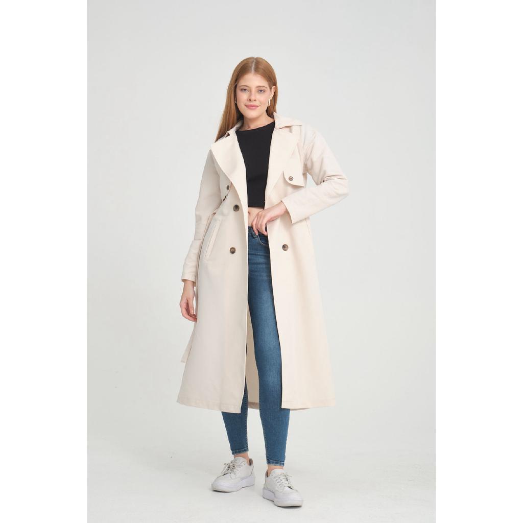 Raglan Sleeve Mid-length Double Breasted Trench Coat (120 Cm) Dark Beige 7558