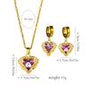 Top Luxury Colorful Crystal Ocean Heart Necklace Earrings For Women Trendy Stainless Steel Jewelry Set Female Wedding Neck Chain