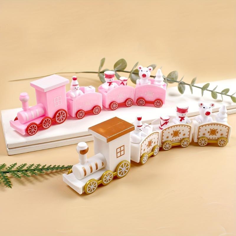 Christmas Mini Train With Snowman Bear Figurines Snowflake Patterns For Holiday Table Decor Xmas Gifts