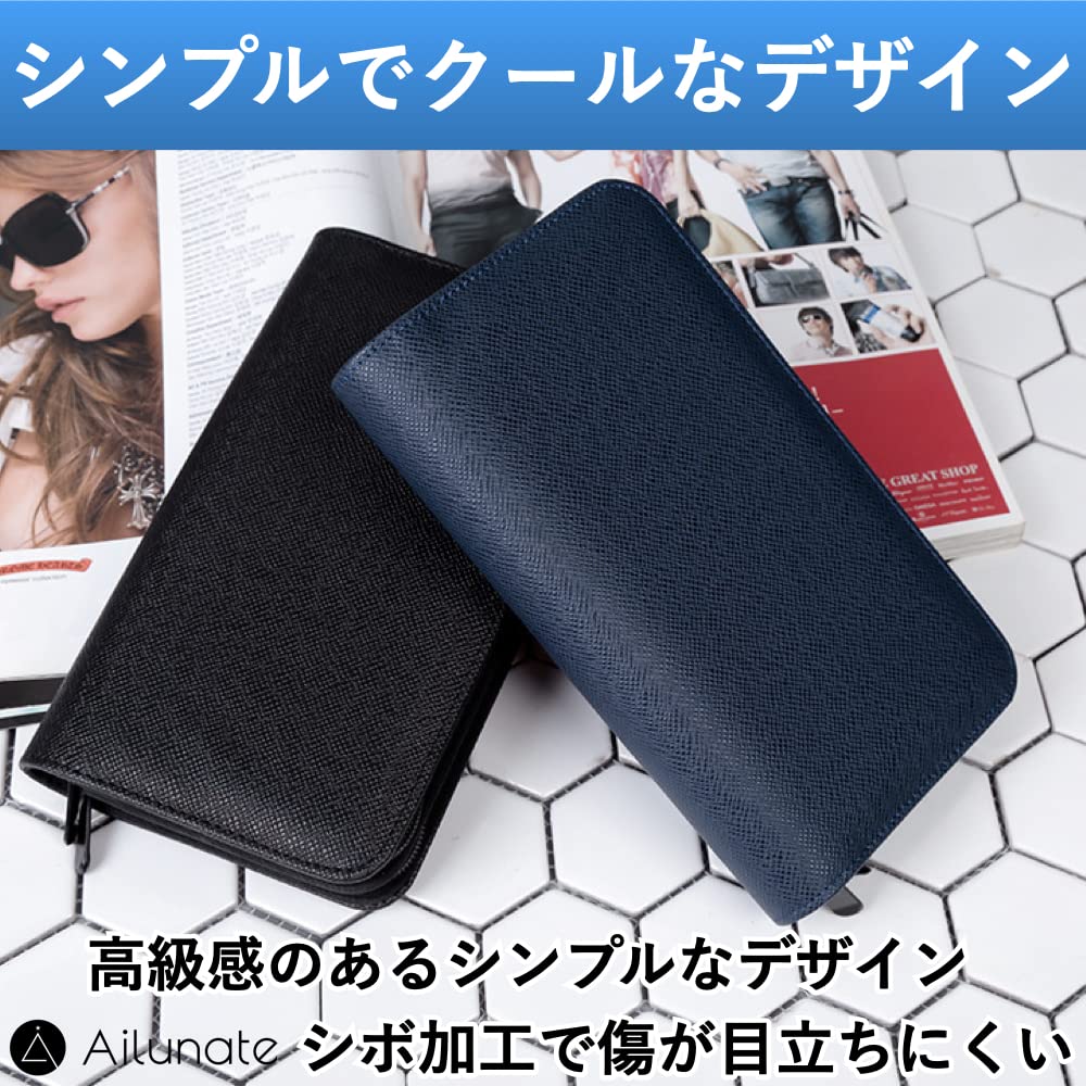 Ailunate Scissor Case, Scissor Bag, Clutch Bag for Hairdressers, Trimmers, Florists, Compact, Holds 5 Scissors, Leather (Navy)