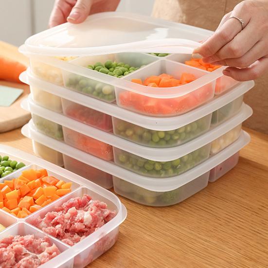 Food Storage Box Large Capacity Multi-Compartments Eco-friendly Food Grade Fresh-keeping Transparent PP Material Fridge Container Divided Serving Tray