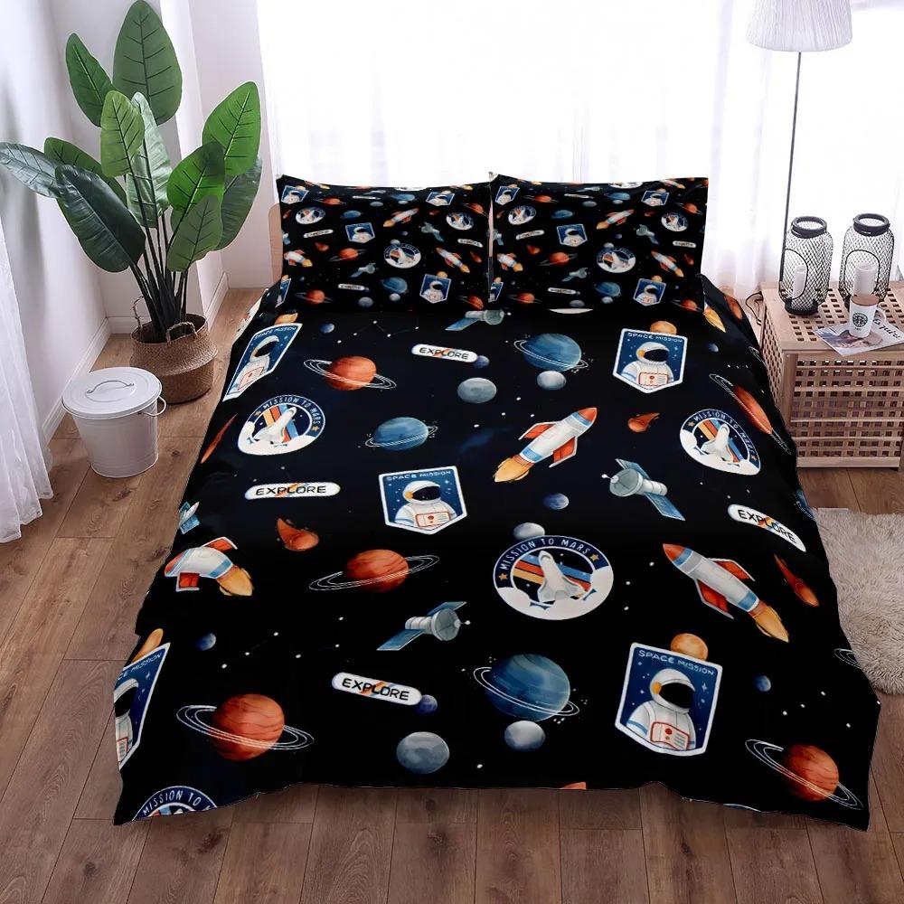 3D Dinosaur Space Night Duvet Cover Set King Queen Double Full Twin Single Size Navy Blue Bedding