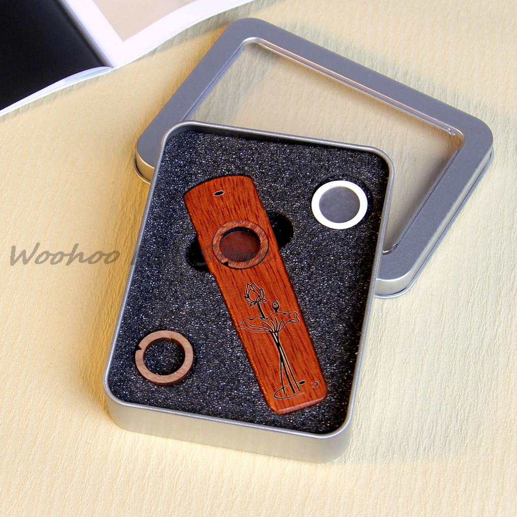 Engraved Wooden Kazoo with Metal Storage Box, Orff Musical Instrument for Kids & Adults, Companion for Guitar Ukulele