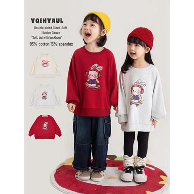 YOYO Girls' Cartoon Rabbit Long-Sleeve Sweatshirt