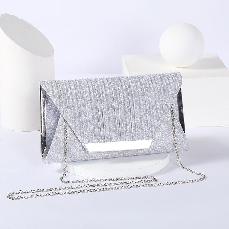 Chic Evening Pleated Sequin Clutch: Trendy Crossbody Handbag with Clasp and Chain
