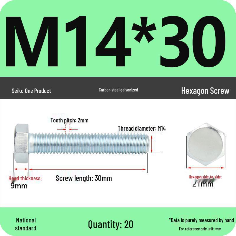 8.8 Grade Galvanized Hex Head Bolt, High-Strength M4-M30