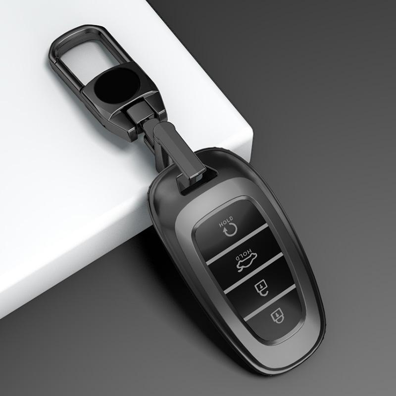 Titanium Gray For Hyundai Tucson Solaris Sonata Hybrid Nexo Nx4 Santafe Dn8 4 Button Remote Car Key Case Cover Holder Keychain