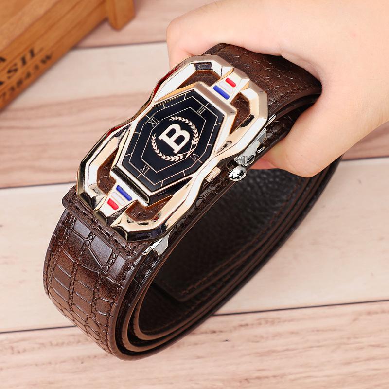 Men's Genuine Crocodile Pattern Leather Belt with Automatic Buckle - Stylish Casual Business Accessory