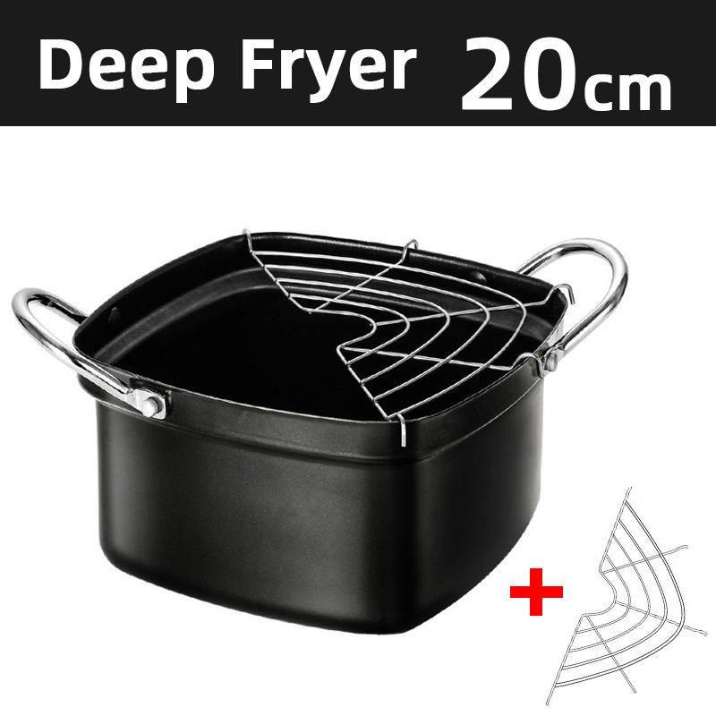 

COOKER KING Oil Fryer Small Multifunctional Japanese Style Frying Pan with Strainer Cooker Easy Clean Non-stick Fryer