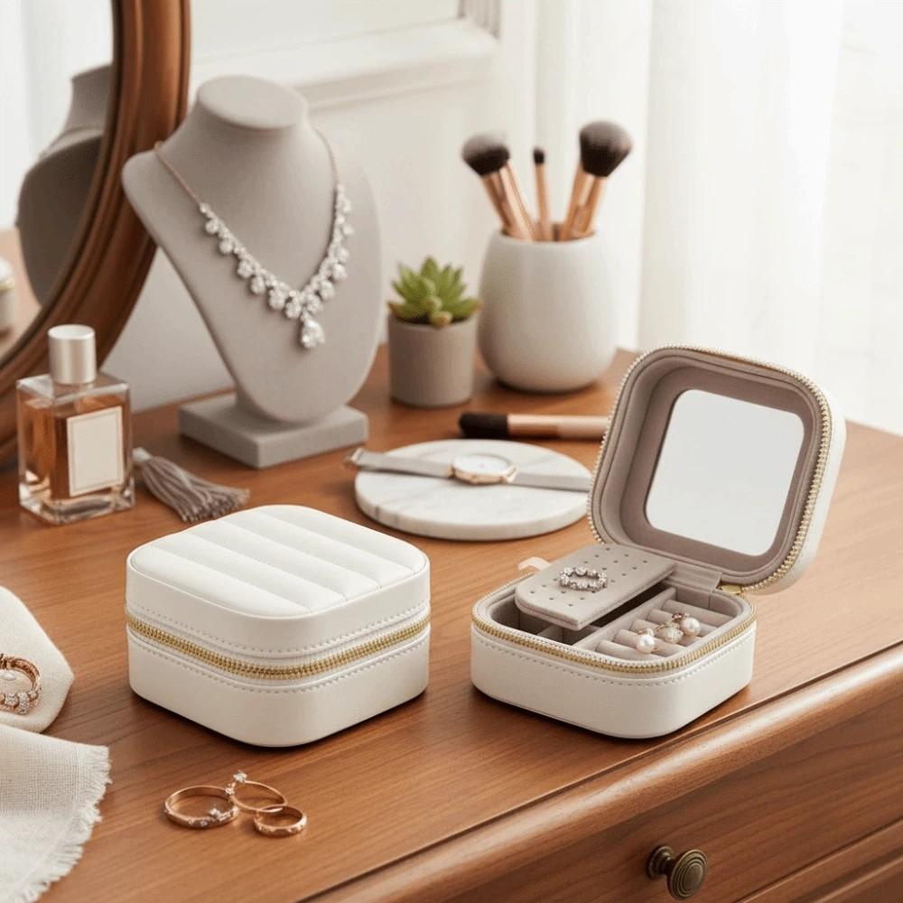 Solid Color Mirror Jewelry Box Detachable Necklace Storage Box Jewelry Storage Case Vacation