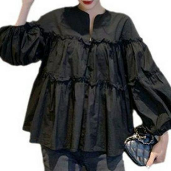 2023 Spring/Autumn Korean Style Sweet Loose Babydoll Puff Sleeve Shirt for Women