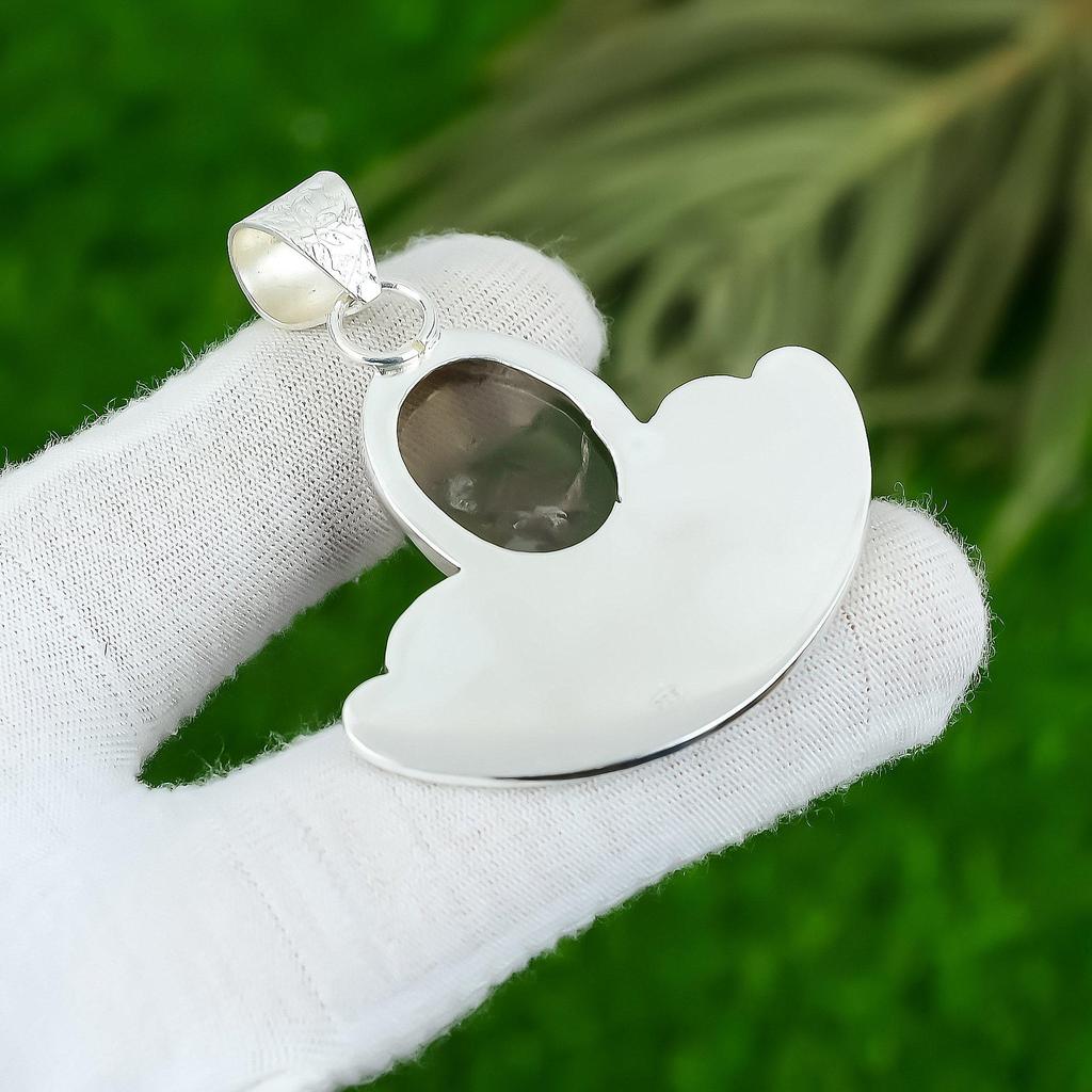 Mothers day Deal Natural Lodolite Quartz Bezel Boho Pendant Jewelry 925 Silver