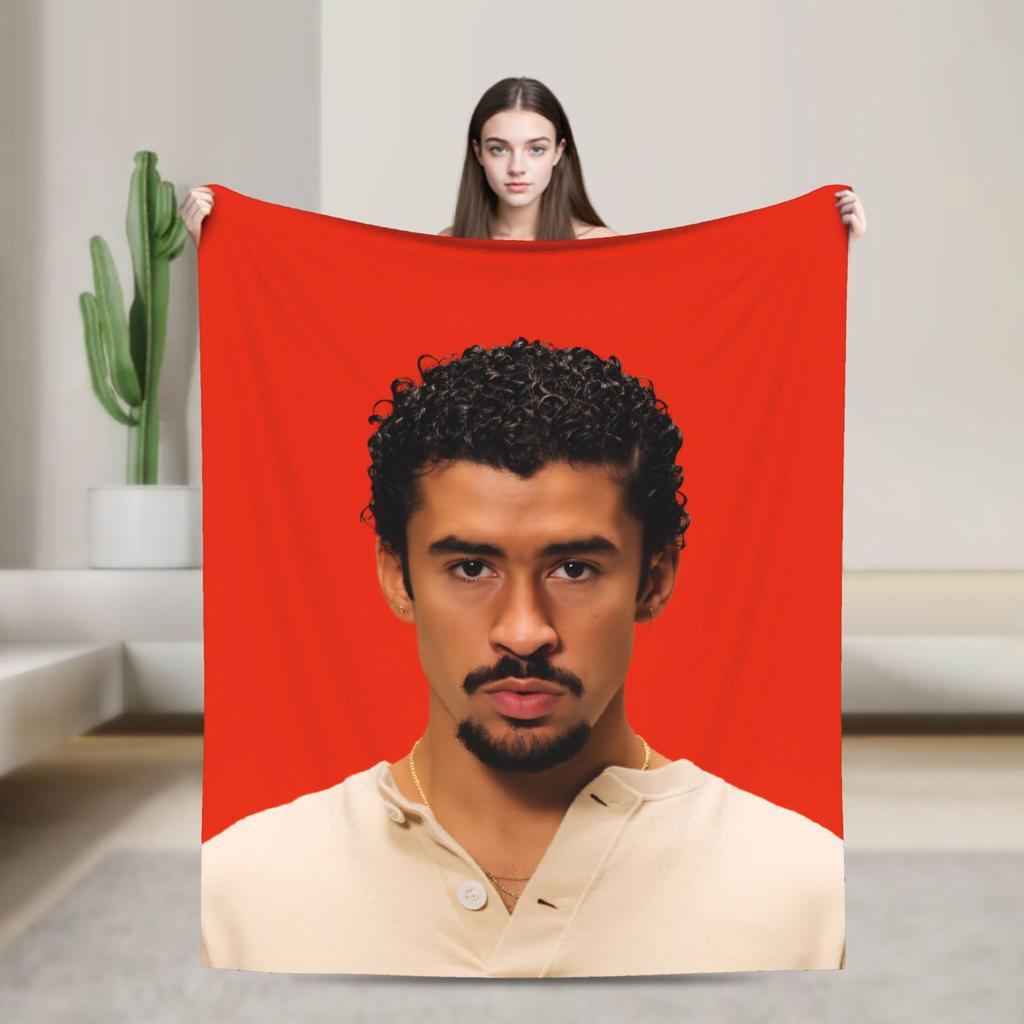 Zanger Bads Bunnys Deken Kwaliteit Warm Beddengoed Plaids Winter Picknick Buiten Grappig Sprei