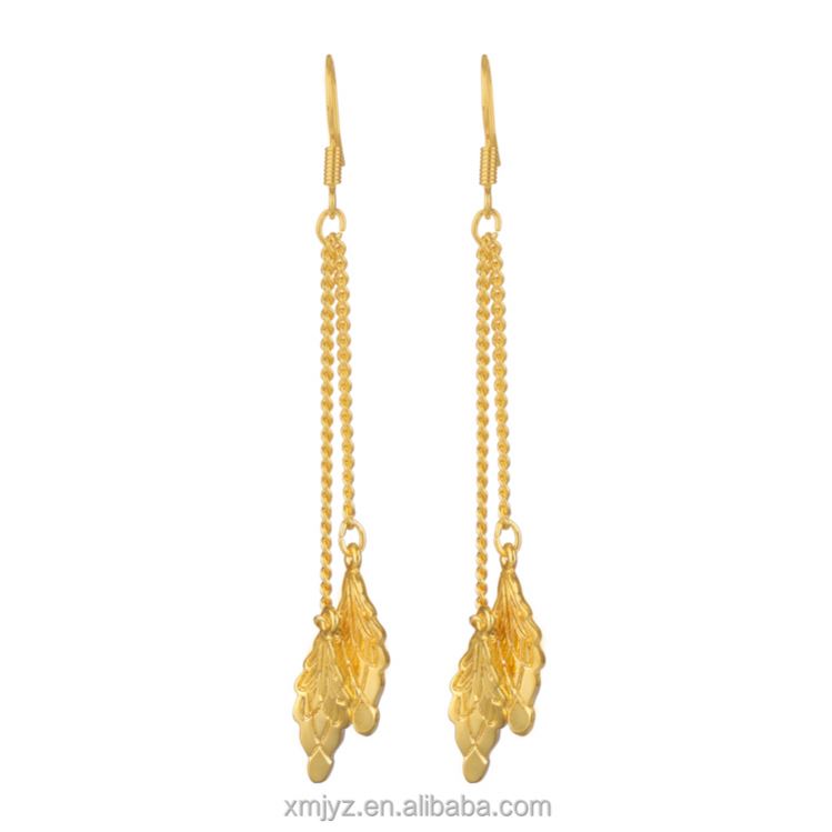 Gold Plated Cross-Border New Korean Fashion Trendy Earrings Long Tassel Leaf Female Earrings Jewelry
